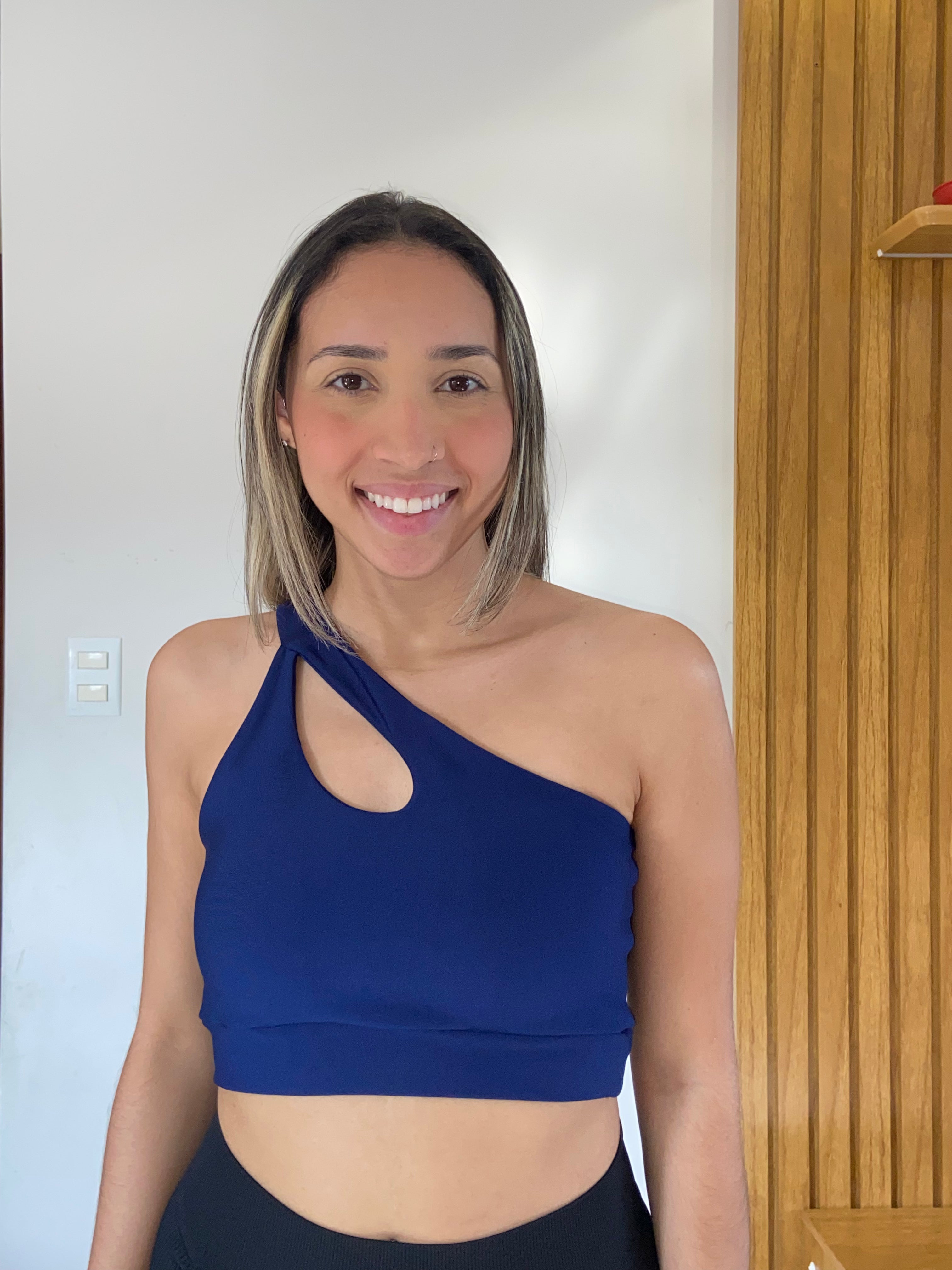 Top Fitness Glow Power Azul Escuro com Decote Gota