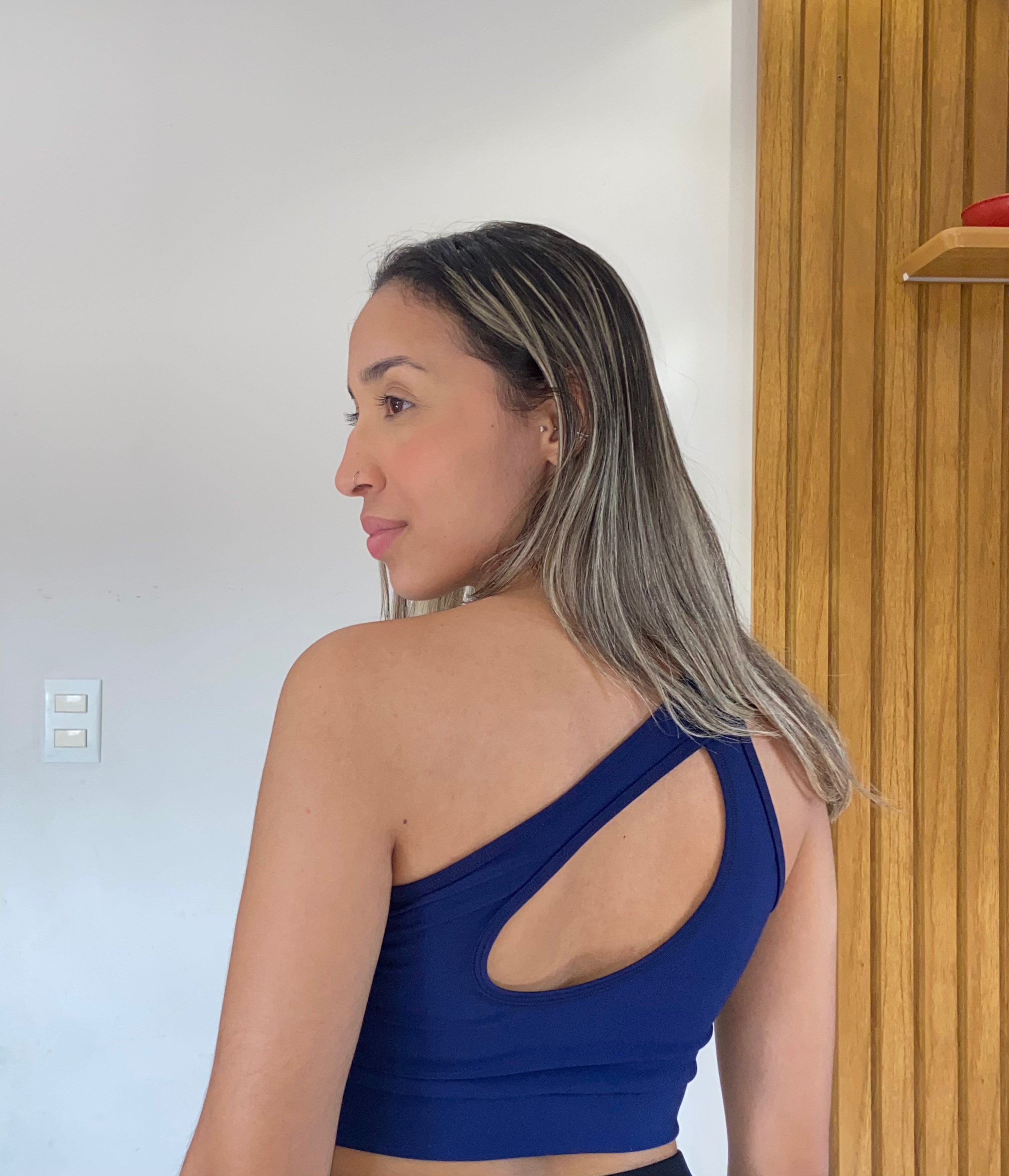 Top Fitness Glow Power Azul Escuro com Decote Gota