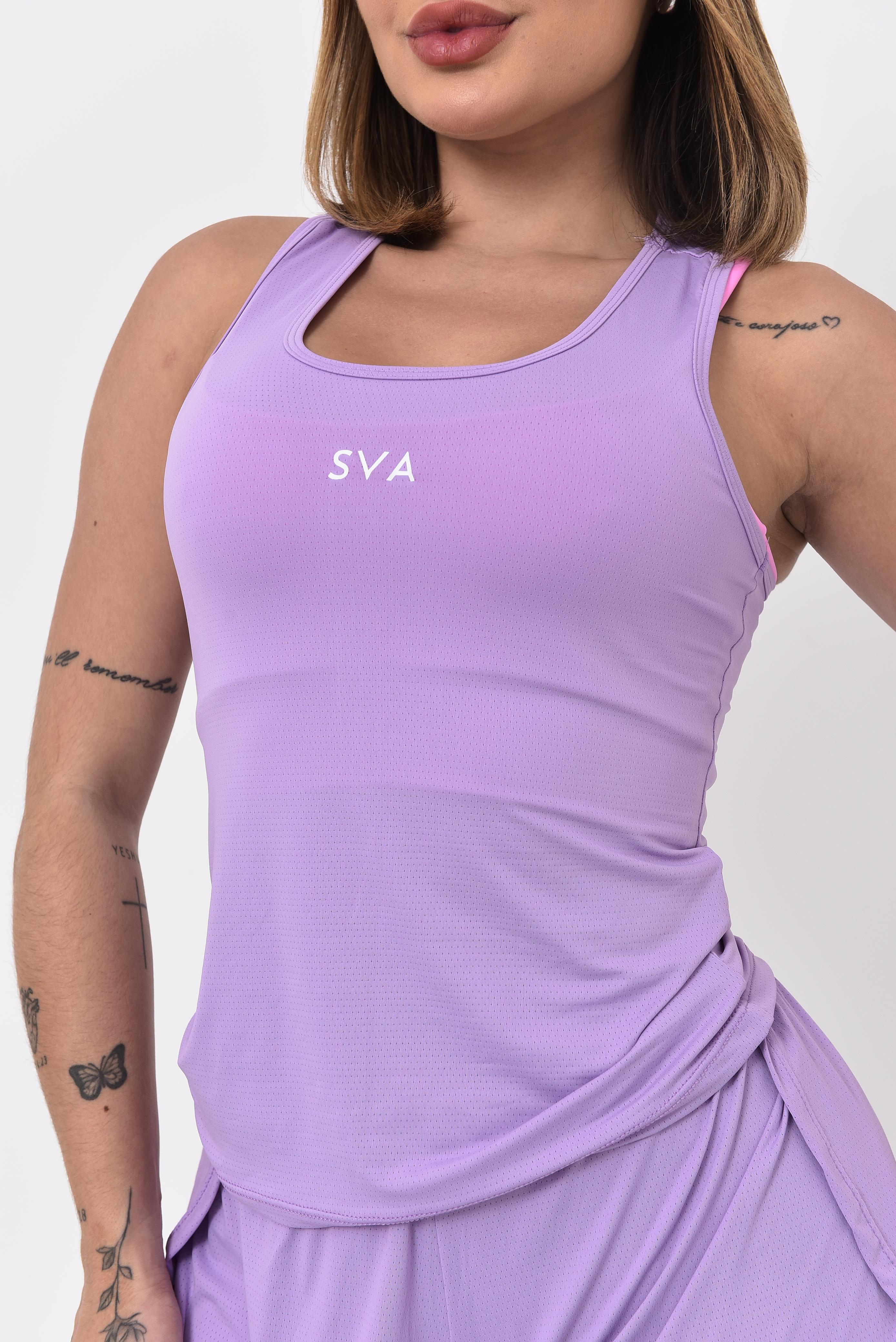 Regata Fitness Glow Power Lilás – Decote Quadrado, Costas Nadador