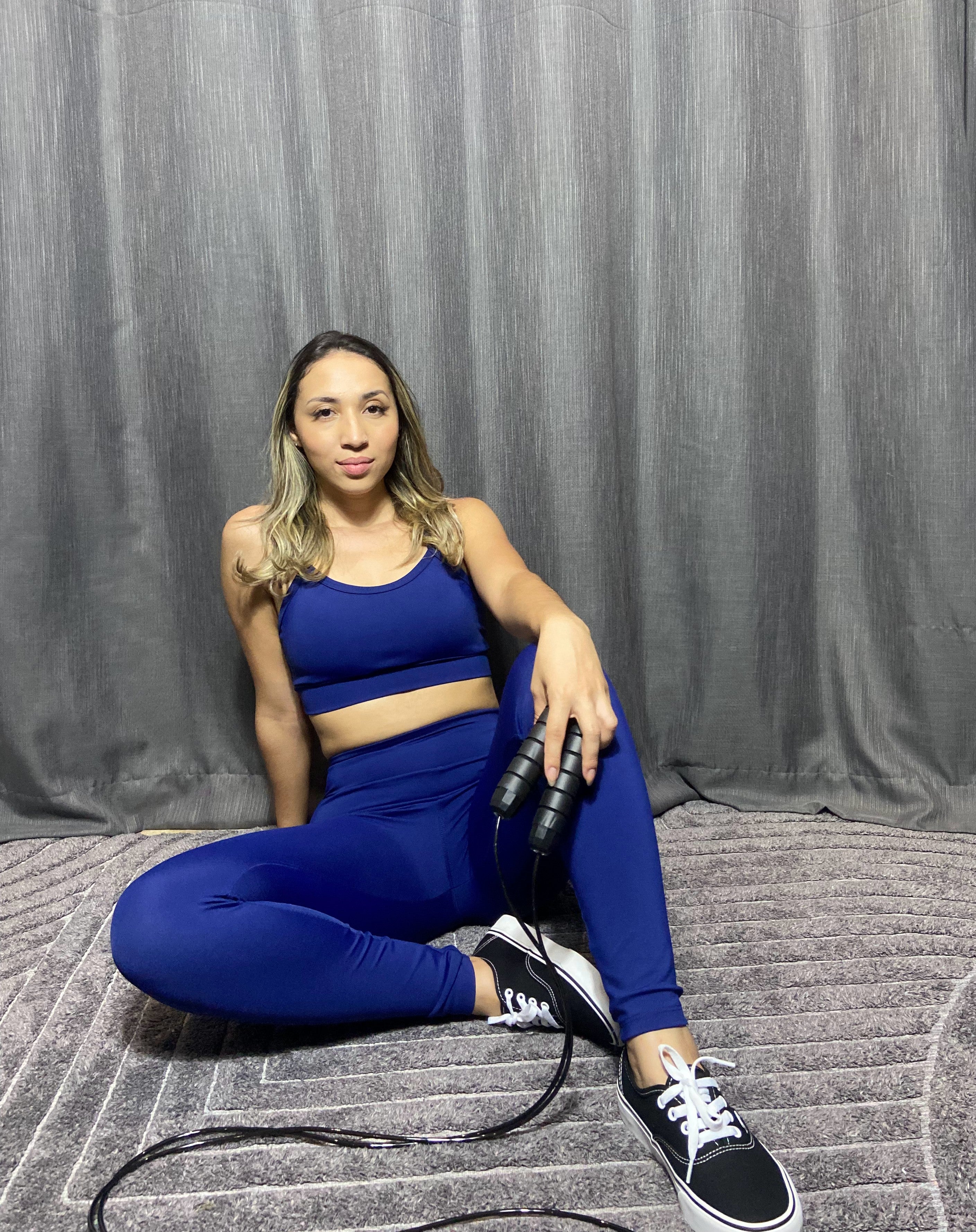 Legging Azul Escuro Glow Power Cós Alto e Zero Transparência - Fitness Feminina