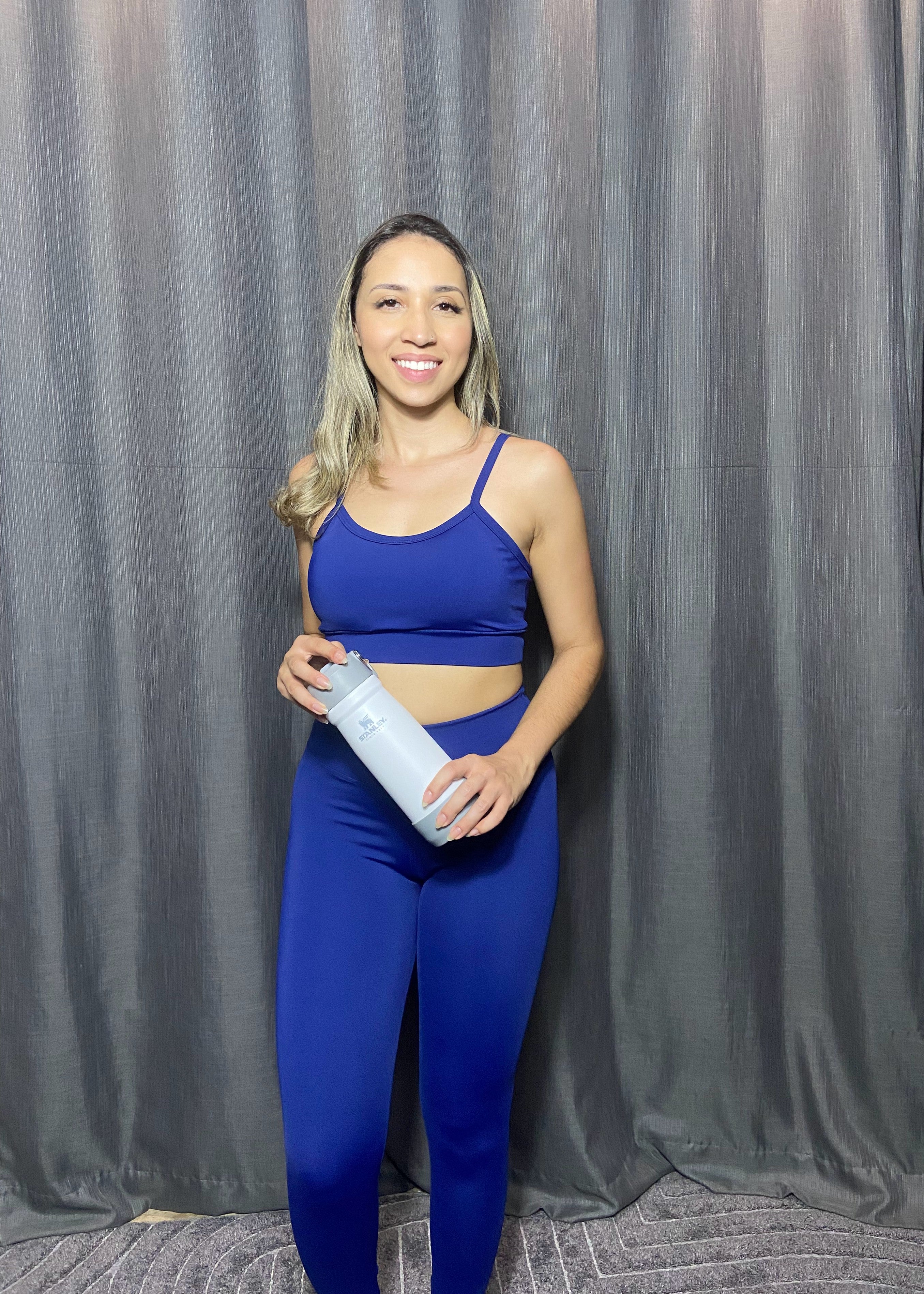 Legging Azul Escuro Glow Power Cós Alto e Zero Transparência - Fitness Feminina