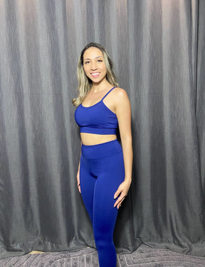 Legging Azul Escuro Glow Power Cós Alto e Zero Transparência - Fitness Feminina
